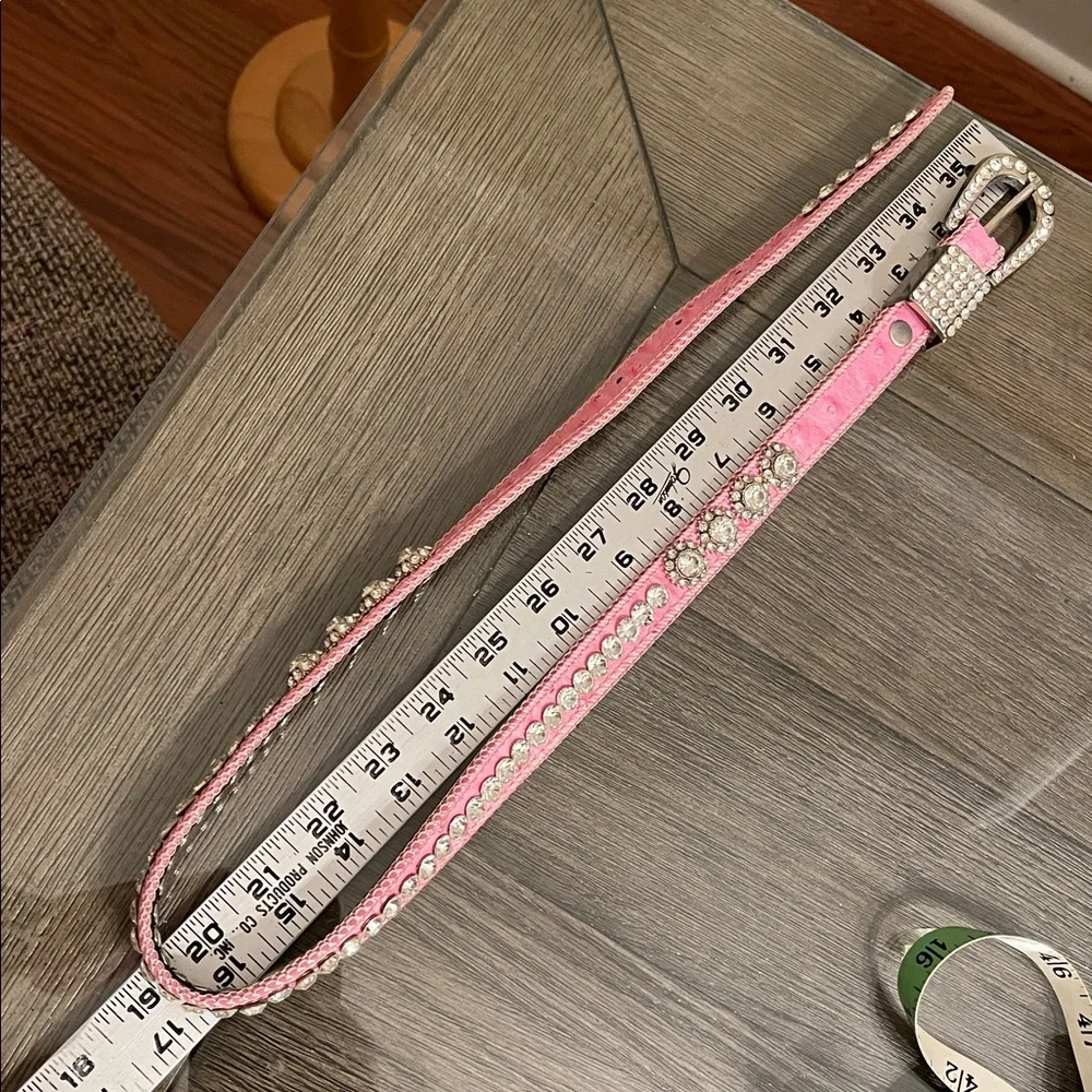 SHYANNE GIRL'S OSTRICH PRINT RHINESTONE BELT Pink Rhinestone Studded Belt